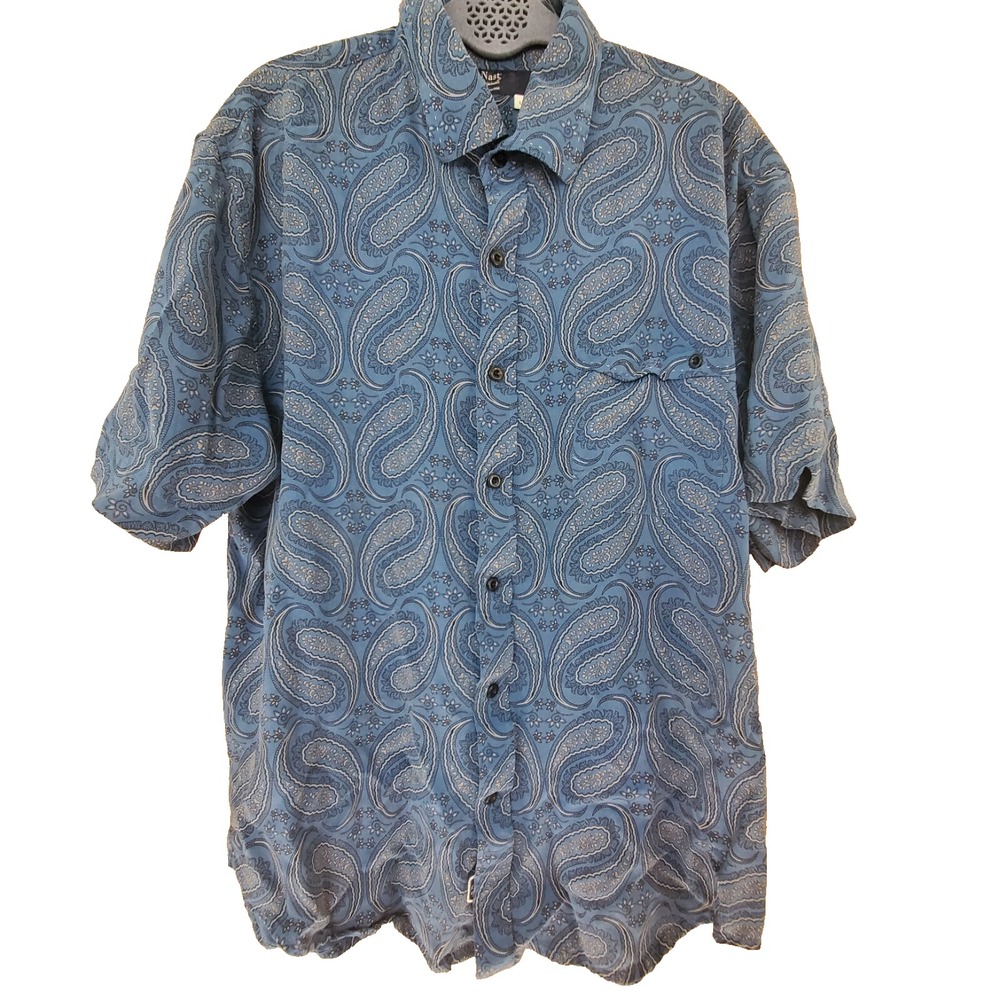 Nat Nast Luxury Originals Mens Large Blue Smoke Paisley Shirt NP52X77 L
